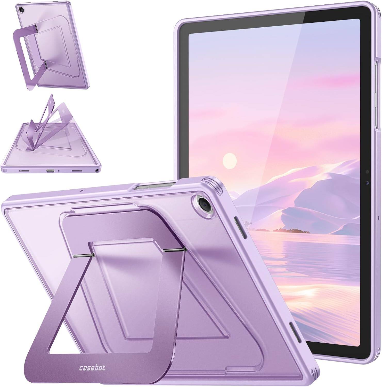 Front. Fintie - Multi-Angle Kickstand Case for Samsung Galaxy Tab A11+/Tab A9+ 11 inch, Dual-Axis Aluminum Stand Slim Frosted Hard Cover - Purple.
