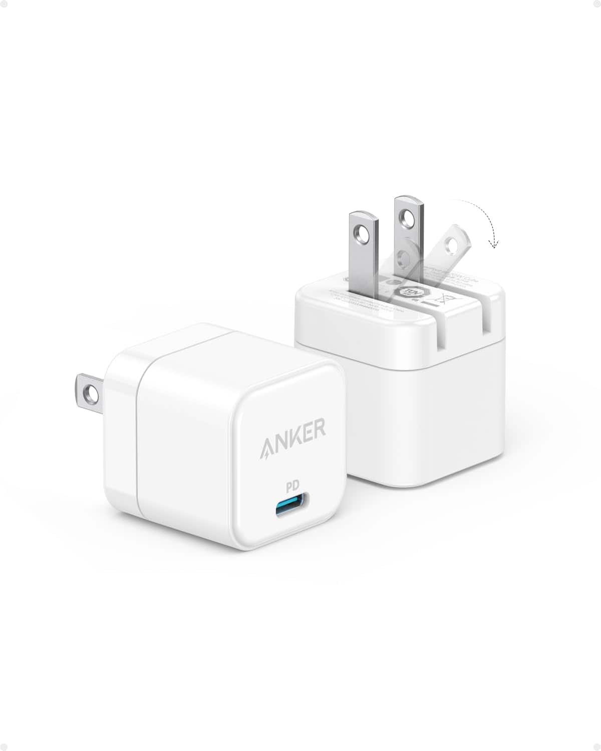 Anker - USB C Charger with Foldable Plug, 20W USB C Charger - White