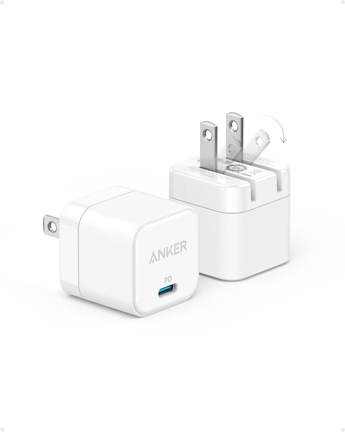 Anker - USB C Charger with Foldable Plug, 20W USB C Charger - White