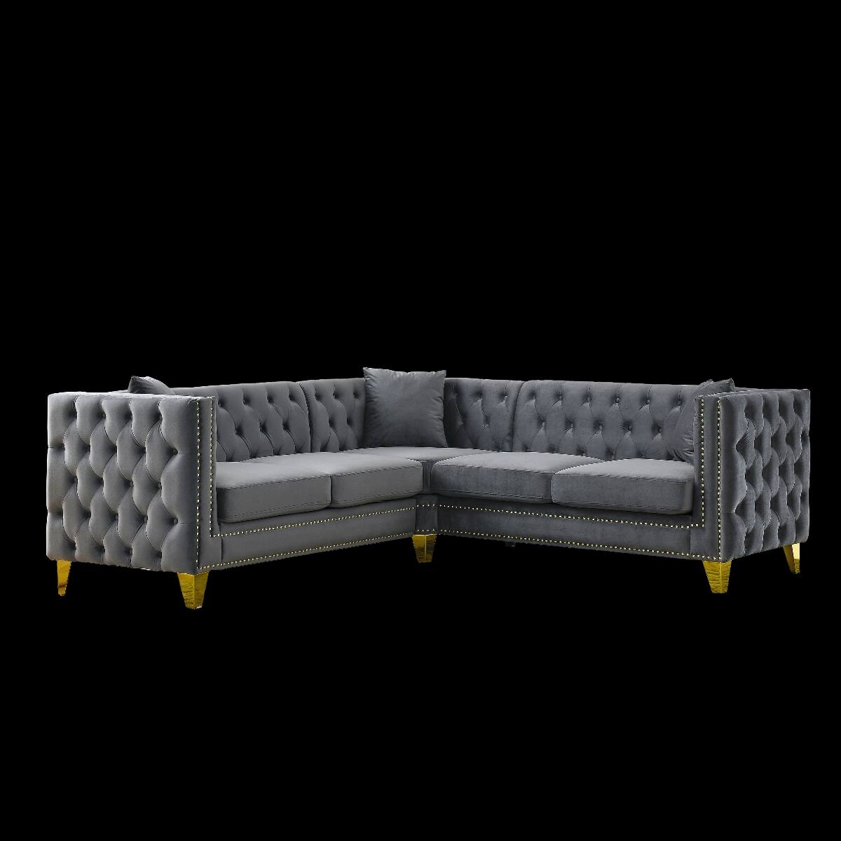 Alt View 6. Ropilly - Ropilly Velvet Corner Sofa L Shaped Sectional Couch Gray 5 Seat Chesterfield Style for Living Room Apartment - Gray.
