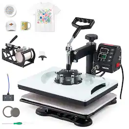VEVOR - Heat Press Machine 12 x 15 in 5-in-1 Combo Sublimation Press Machine, Heat Up Fast and Even, Digital Precise Time - Black;White