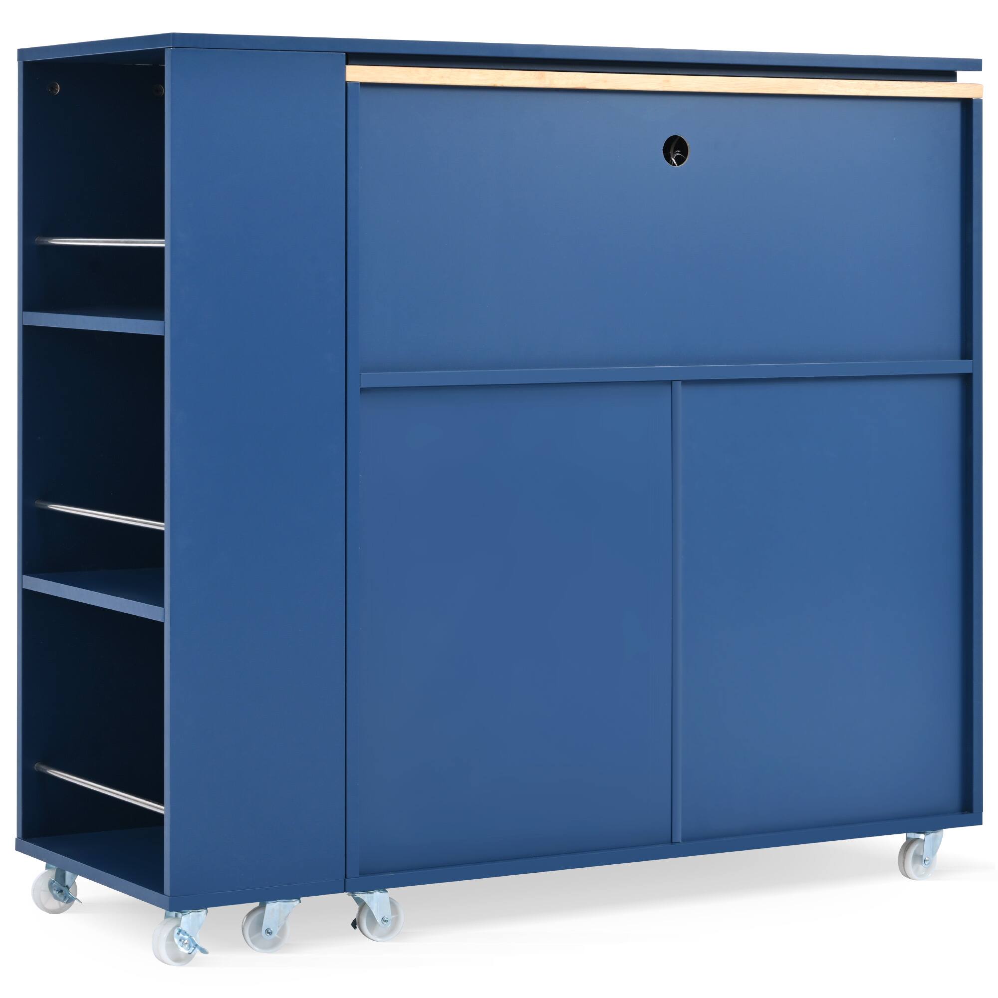 Alt View 9. PexFix - Rolling Kitchen Island Cart with Extended Table, LED Lighting and Power Outlets - Blue.