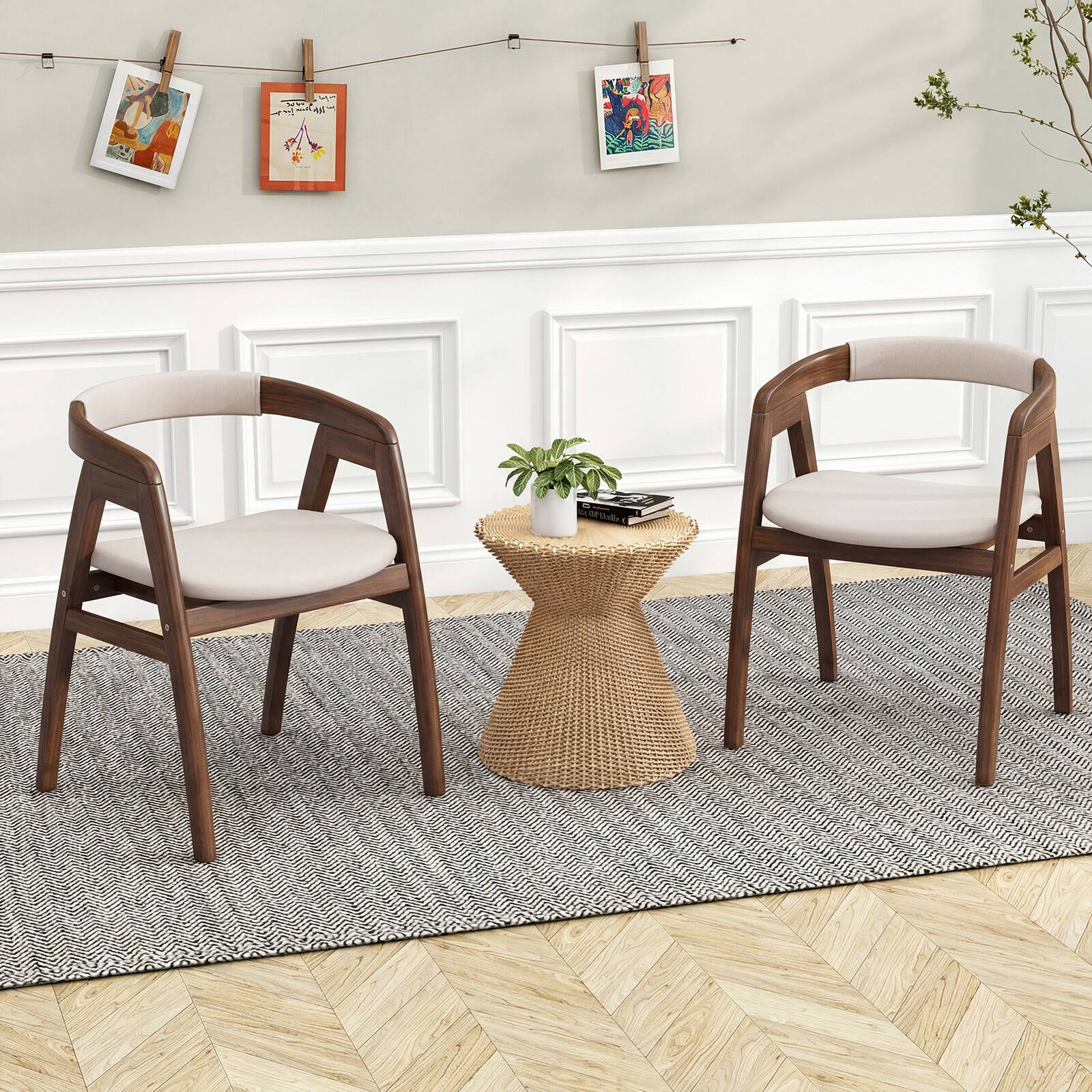 Alt View 1. Gymax - Gymax Set of 2 Leisure Bamboo Chairs Dining Chairs w/ Curved Back & Foot Pads - Brown.