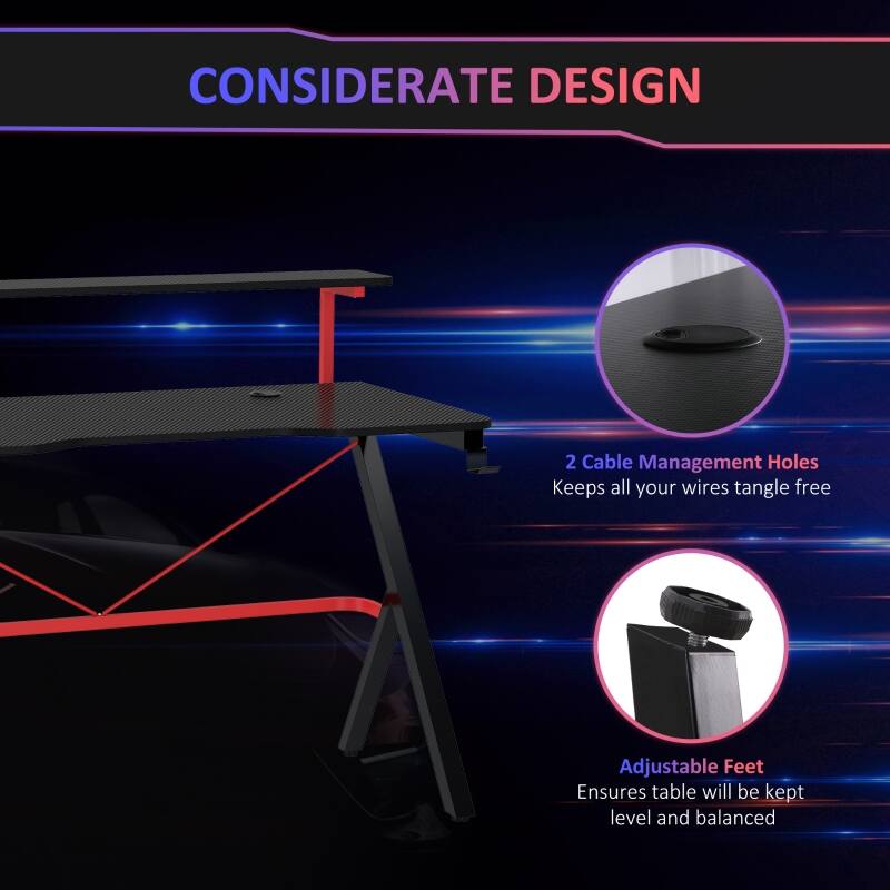 CONSIDERATE DESIGN

- 2 Cable Management Holes
  Keeps all your wires tangle free

- Adjustable Feet
  Ensures table will be kept level and balanced
