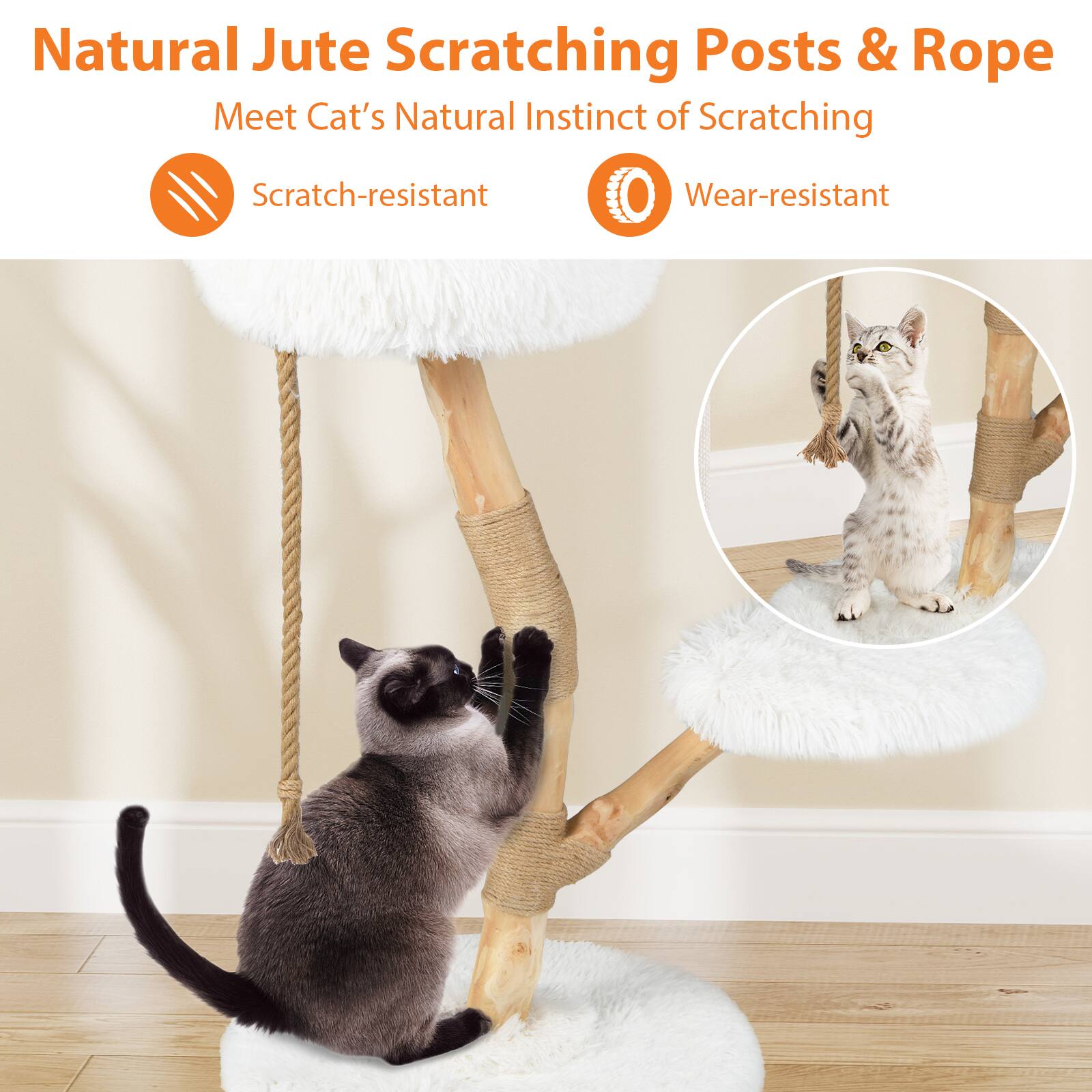 Natural Jute Scratching Posts & Rope  
Meet Cat's Natural Instinct of Scratching  

Scratch-resistant  
Wear-resistant