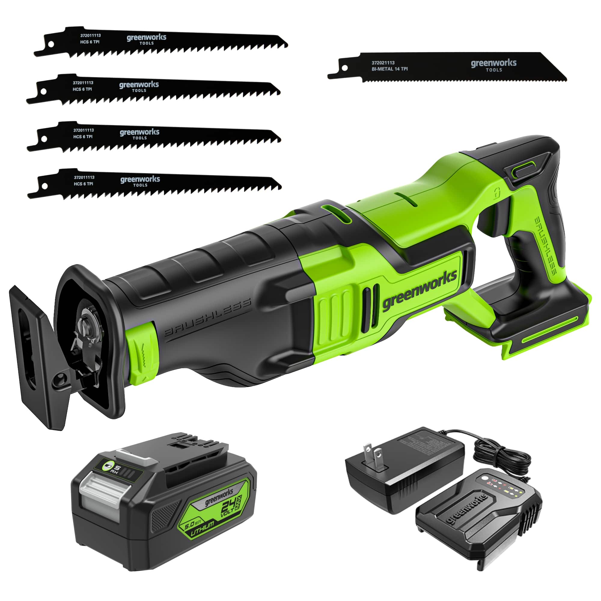 Greenworks - 24V Brushless (1-1/8") Reciprocating Saw (2,700 SPM) - 4.0Ah Battery and Charger