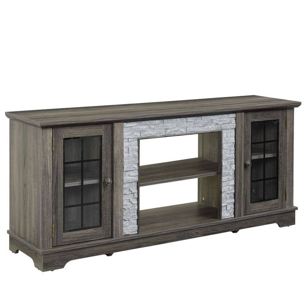 Left. Kadyn - 58-Inch Faux Stone Media Console with 2 Storage Doors - Gray - Gray.