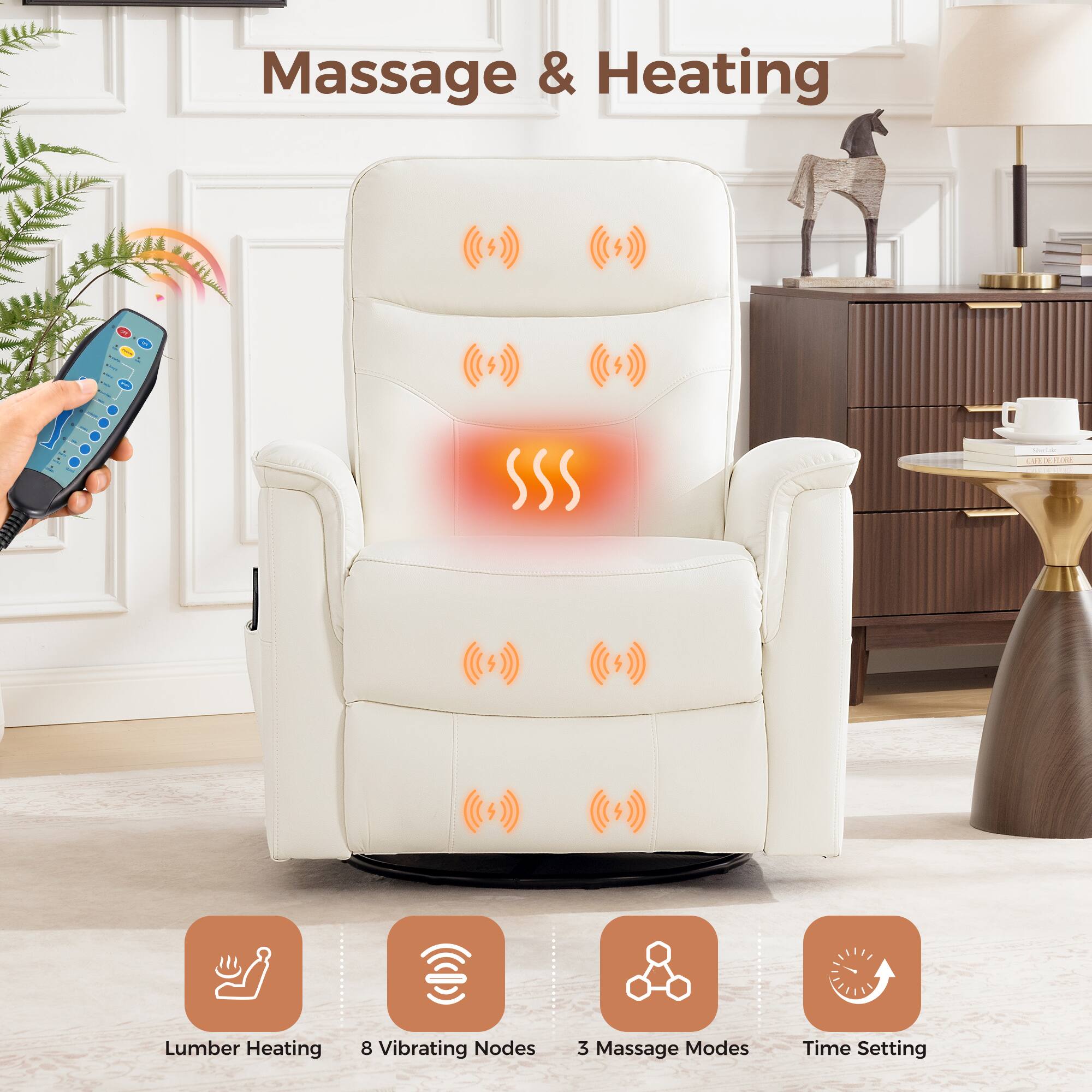 Massage & Heating  
Lumber Heating  
8 Vibrating Nodes  
3 Massage Modes  
Time Setting