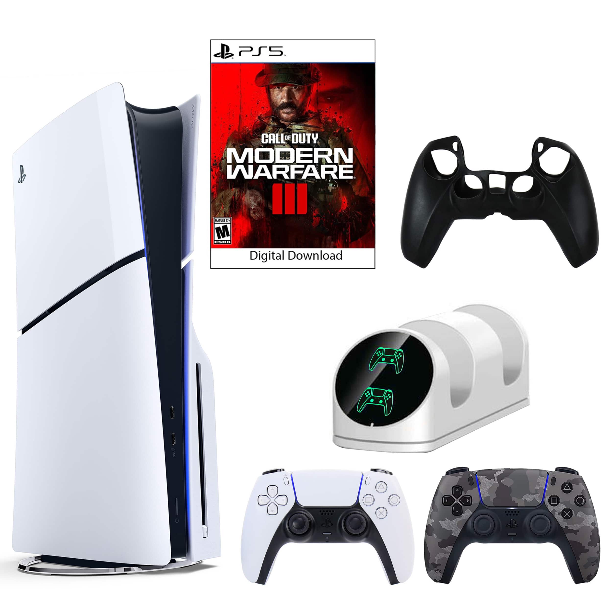 PS5 COD III Console Camo Dualsense Controller, Dual Charging Dock and Silicone Sleeve - PlayStation 5