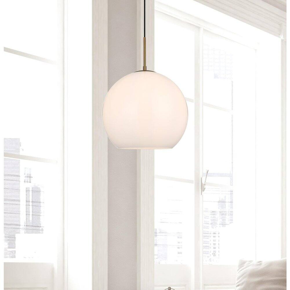 Alt View 6. Living District - Baxter 14 Inch Pendant Frosted White Shade in Satin Gold - Satin Gold And Frosted White.