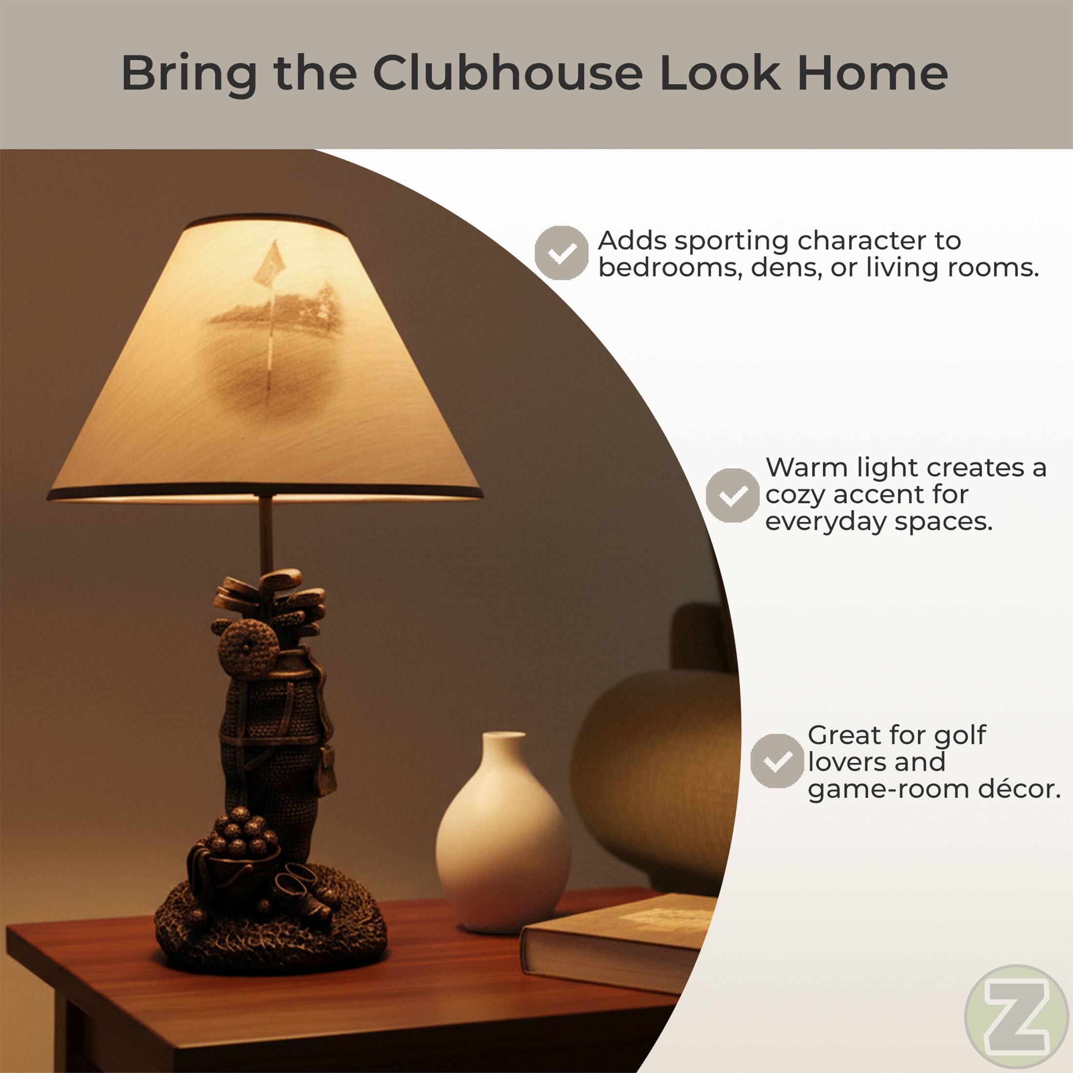 Bring the Clubhouse Look Home

- Adds sporting character to bedrooms, dens, or living rooms.
- Warm light creates a cozy accent for everyday spaces.
- Great for golf lovers and game-room décor.