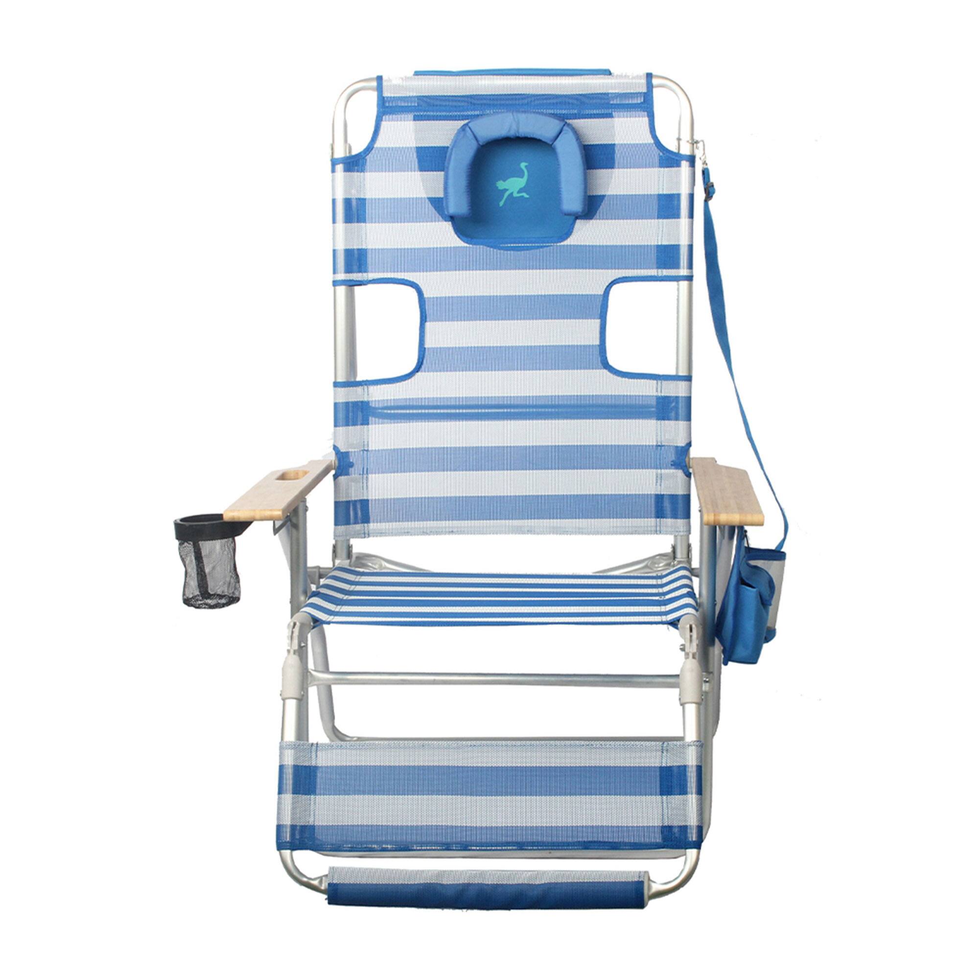 Alt View 5. Ostrich - Ostrich Altitude 3N1 High Back Outdoor Beach Lounge Chair with Footrest, Stripe - Blue/White Stripe.