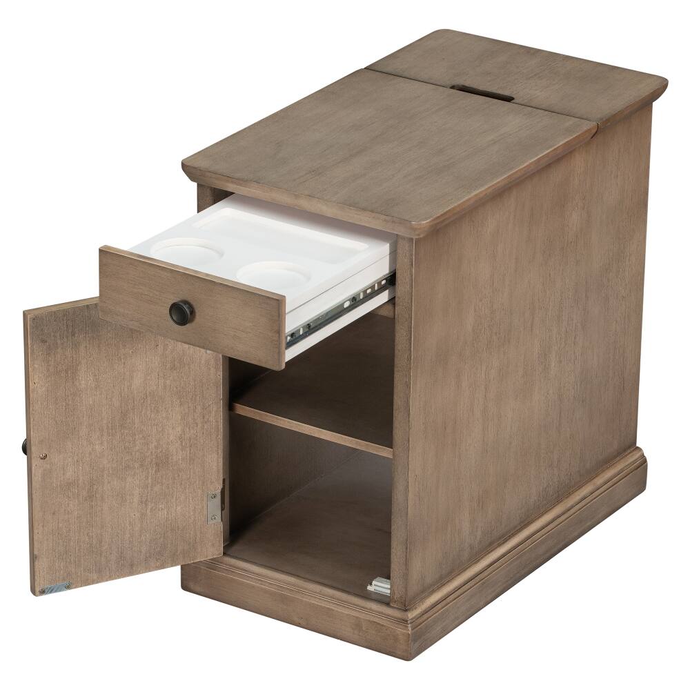 Alt View 3. Loheer - Loheer Vintage End Table Side Table with USB Ports Antique Brown - Antique Brown.
