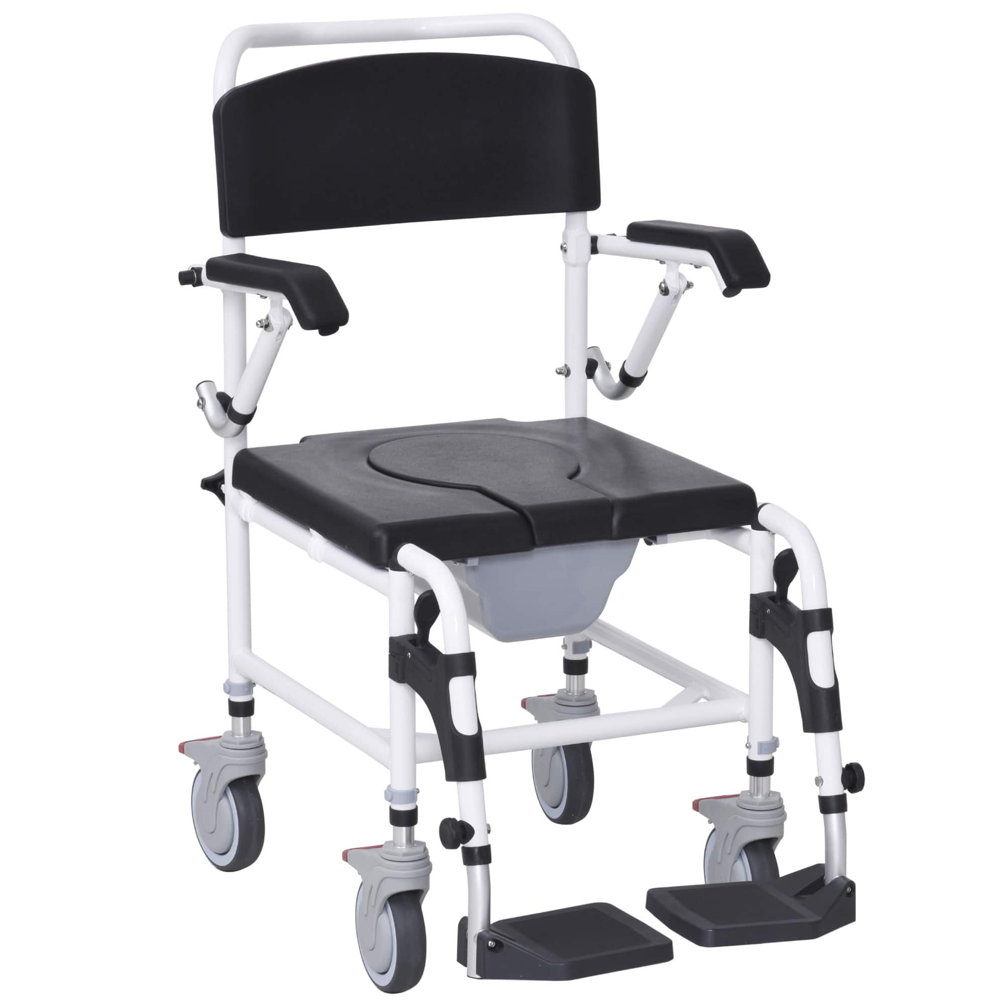 Homcom - Accessibility Commode Wheelchair, Rolling Shower Wheelchair with 4 Castor Wheels, Rectangle Detachable Bucket - Black price history on PriceWatchPro