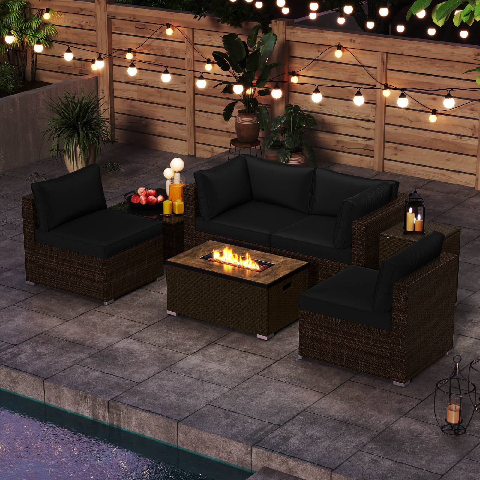 Alt View 4. Costway - Costway 7 Pieces Outdoor Furniture Set with 32" Fire Pit Table and Propane Tank Cover - Black.