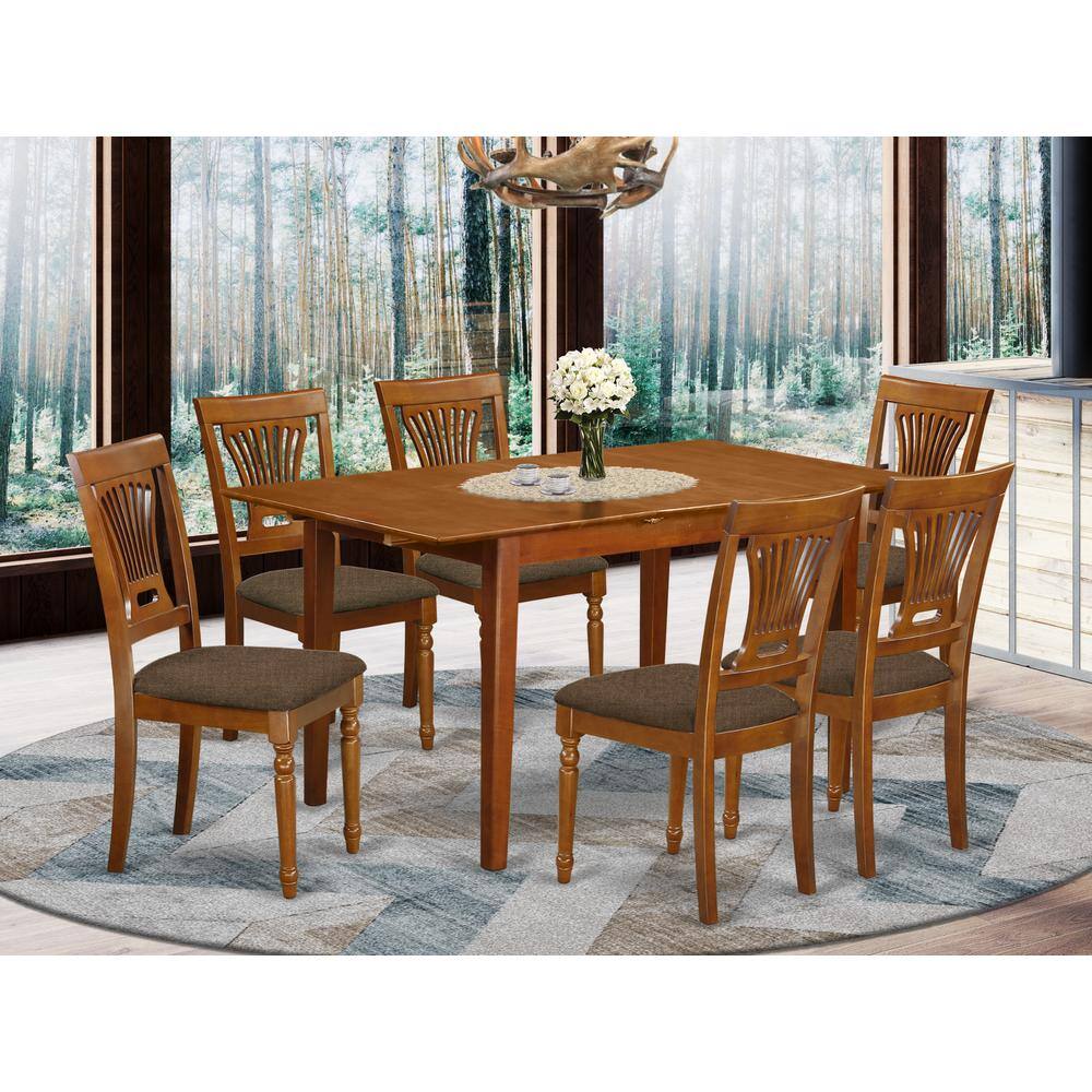 Back. East West Furniture - PSPL7-SBR-C 7 PC KitchenKitchen dinette set- Table with Leaf and 6 Chairs for Dining room - Saddle Brown.