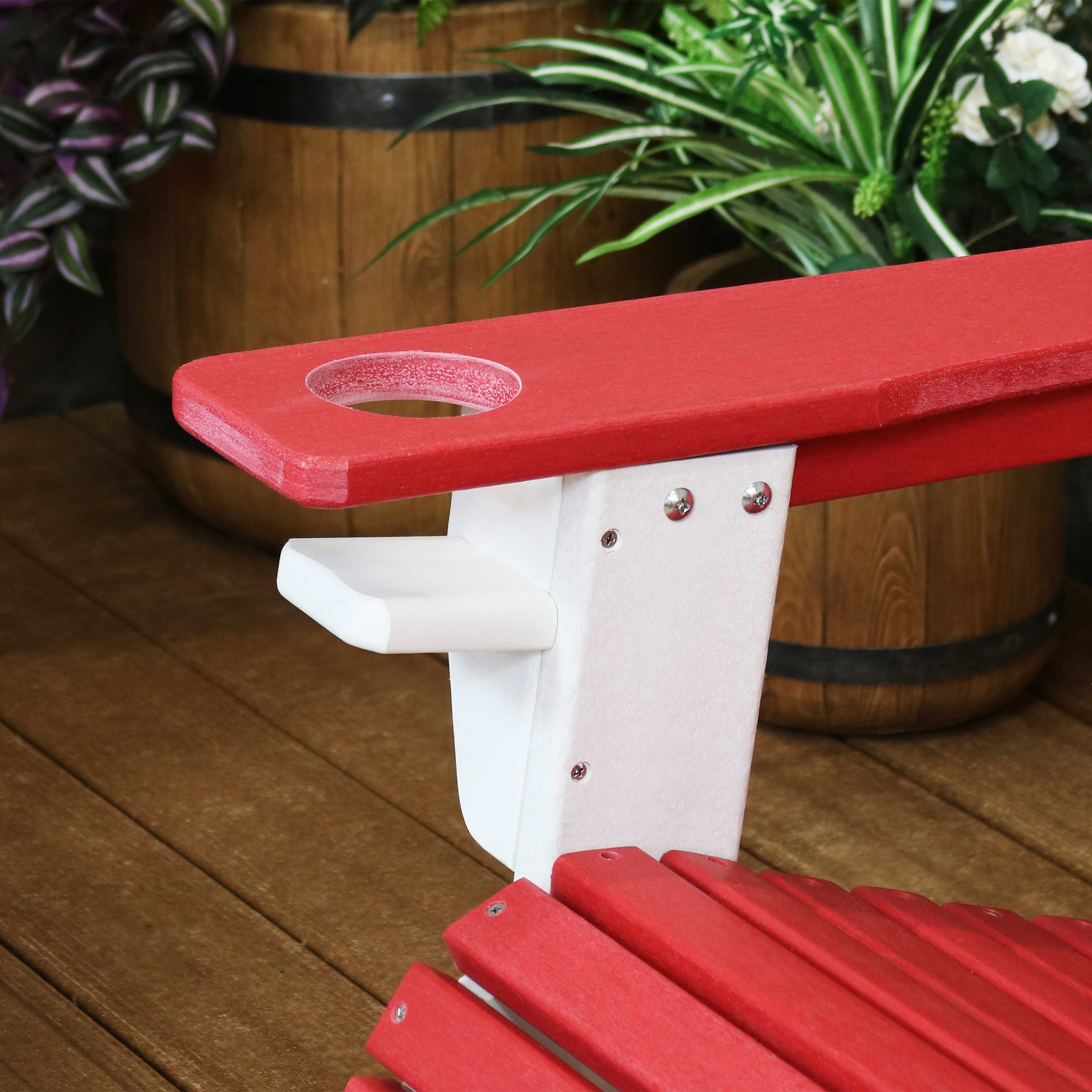 Alt View 3. Sunnydaze - HDPE Adirondack Chair with Drink Holder - Red and White.