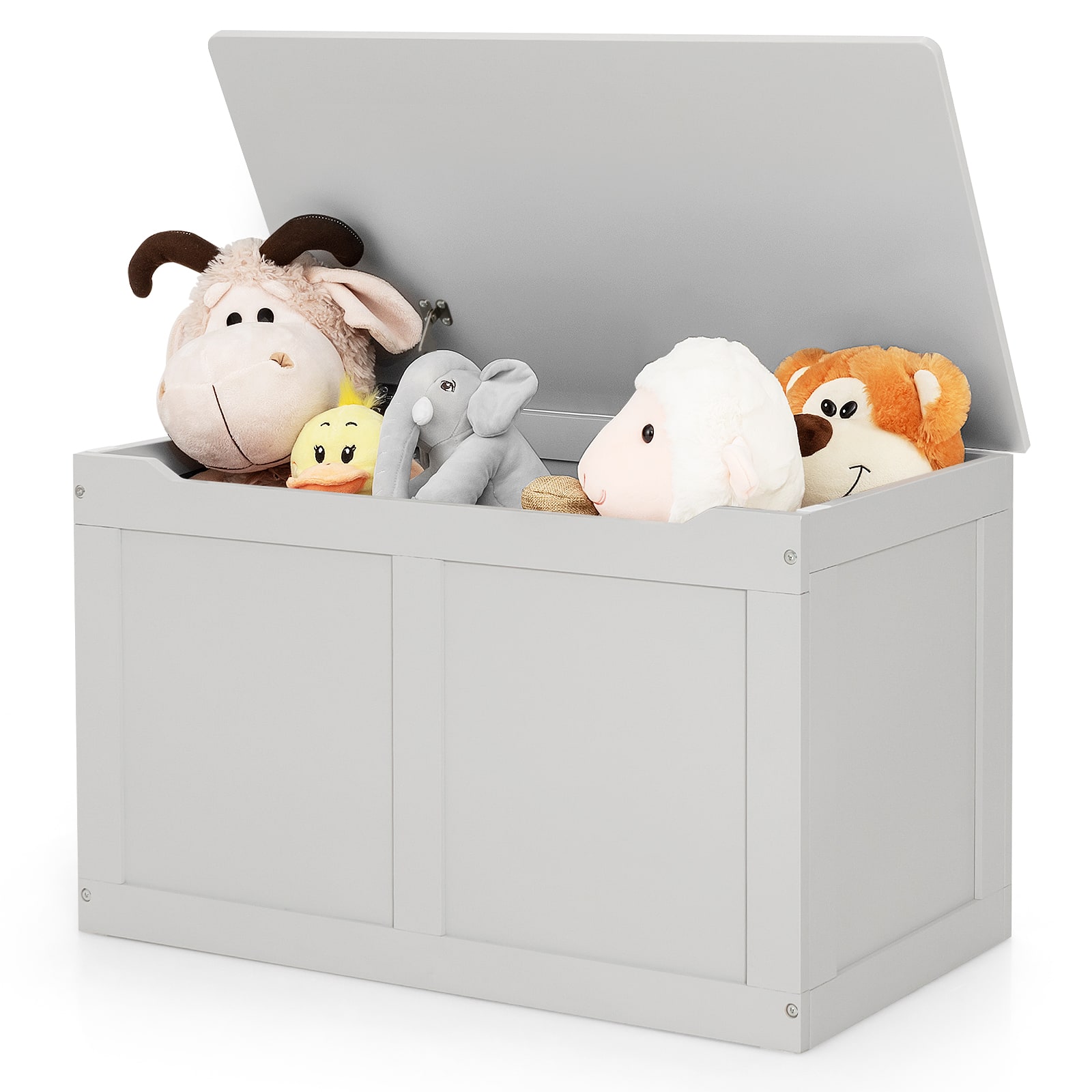 Costway - Wooden Toy Box Kids Storage Chest Bench W/ Flip-Top Lid & Safety Hinge - Gray