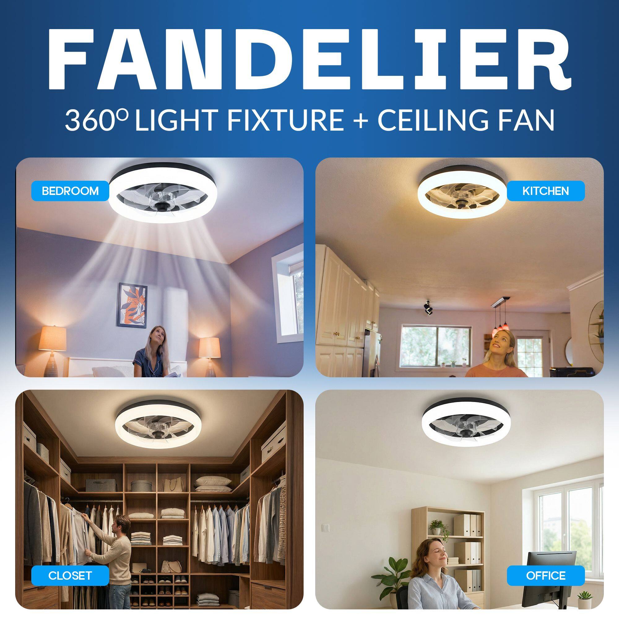 FANDELIER  
360° LIGHT FIXTURE + CEILING FAN  
BEDROOM  
KITCHEN  
CLOSET  
OFFICE