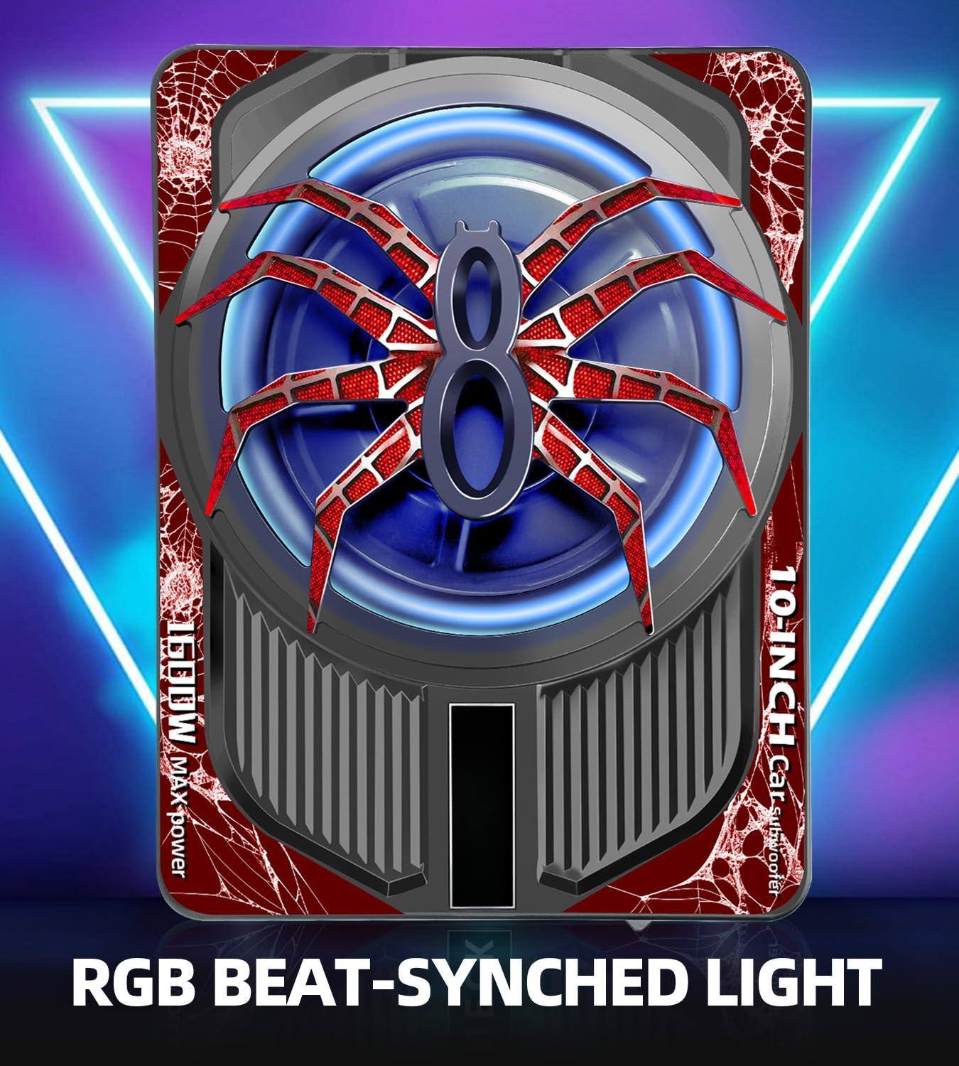 1600W 10-INCH MAX Car Power Subwoofer RGB BEAT-SYNCHED LIGHT