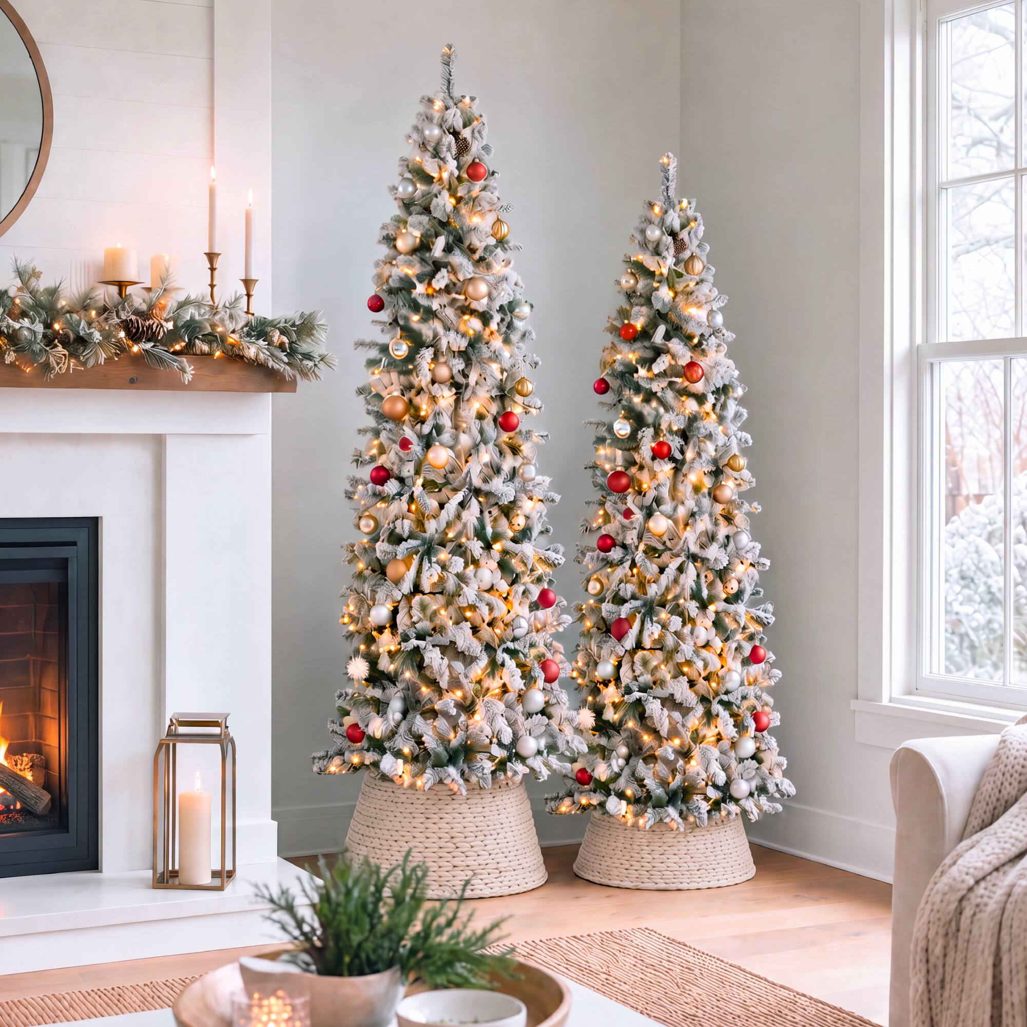 Alt View 8. Best Choice Products - Best Choice Products 6ft Artificial Pencil Christmas Tree w/ Twinkling Lights, Flocked Pre-Lit Pine, 250 Lights - White Lights.