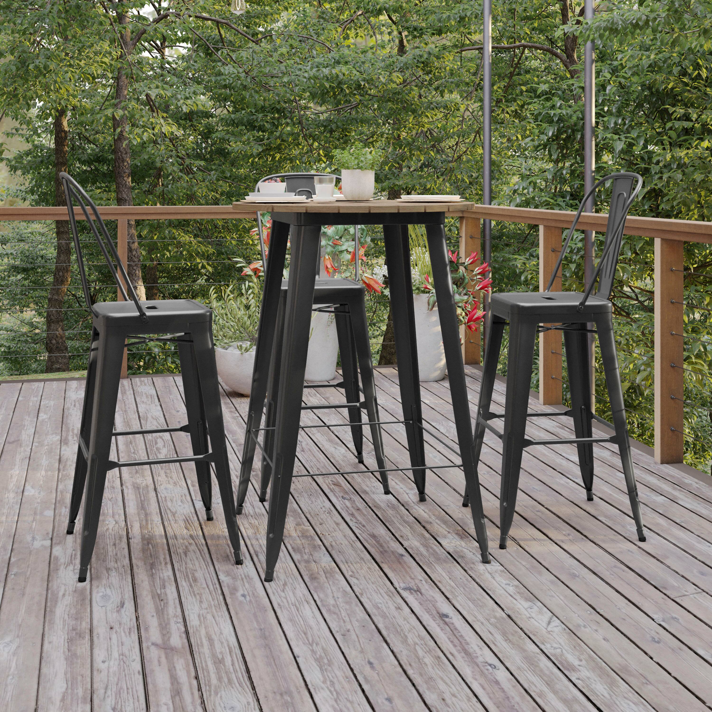 Alt View 2. Flash Furniture - Declan Commercial Indoor/Outdoor Bar Top Table, 30" Round All Weather Brown Poly Resin Top with Black Steel base - Black.