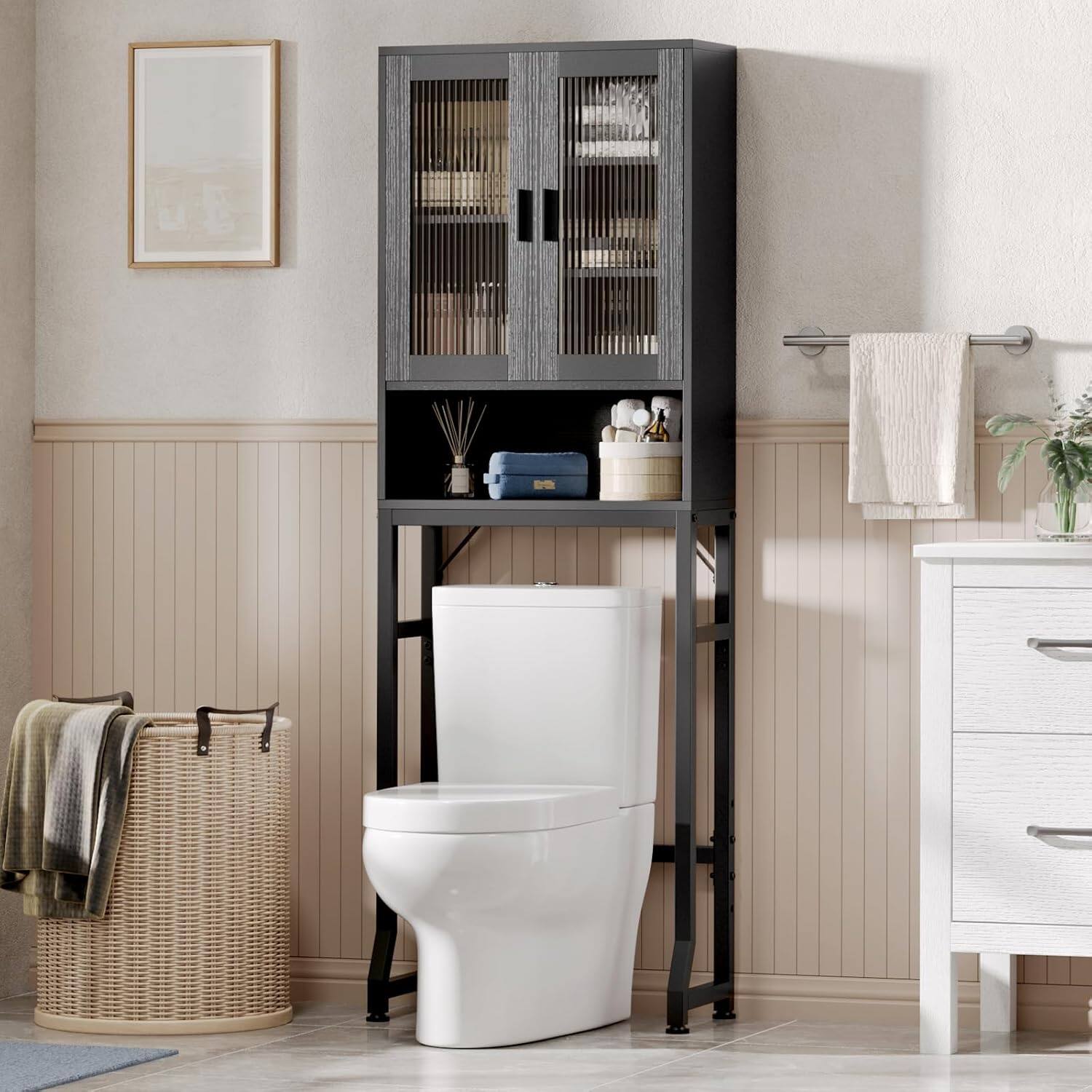 Front. TinyHomie - Over The Toilet Storage Cabinet Bathroom Organizers Thicken Metal Stand Freestanding Space Saver Black - Black.