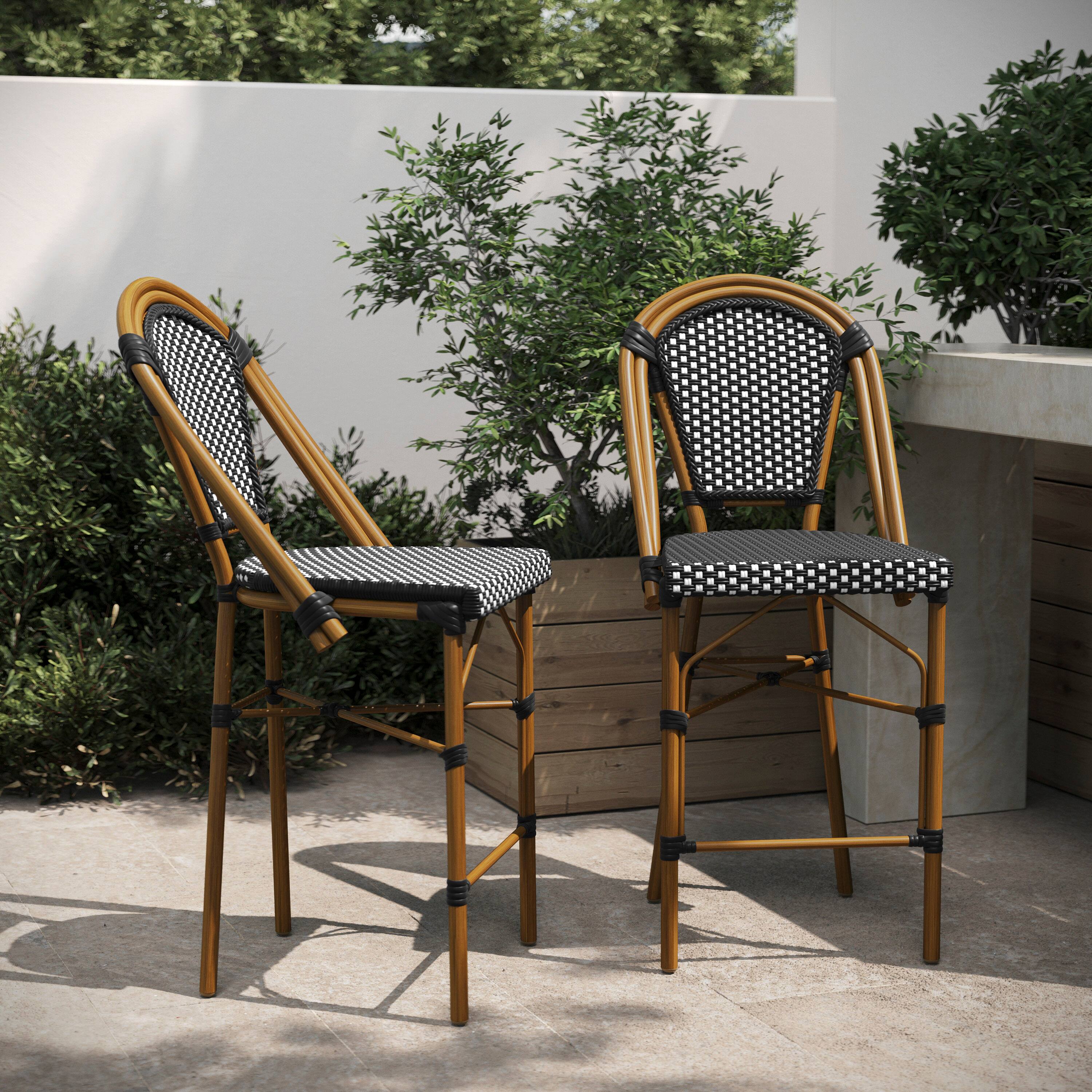 Alt View 2. Flash Furniture - Bordeaux Set of 2 Stackable Indoor/Outdoor Bistro 26" High Counter Height Stools, Commercial Grade, Black/White and Bamb - Black.