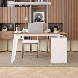 FUFU & GAGA - Reversible L - Shaped Desk with Adjustable Storage – Ideal for Home Offices & Creative Studios - Brown & White