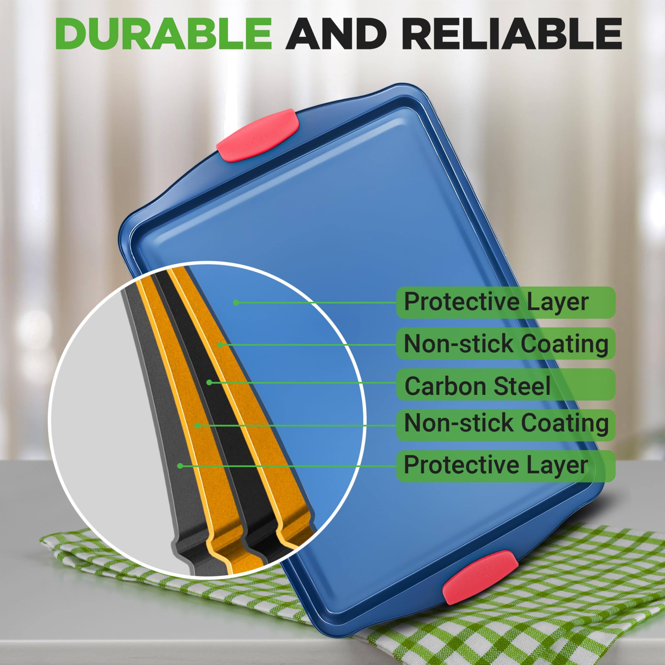 DURABLE AND RELIABLE

Protective Layer  
Non-stick Coating  
Carbon Steel  
Non-stick Coating  
Protective Layer