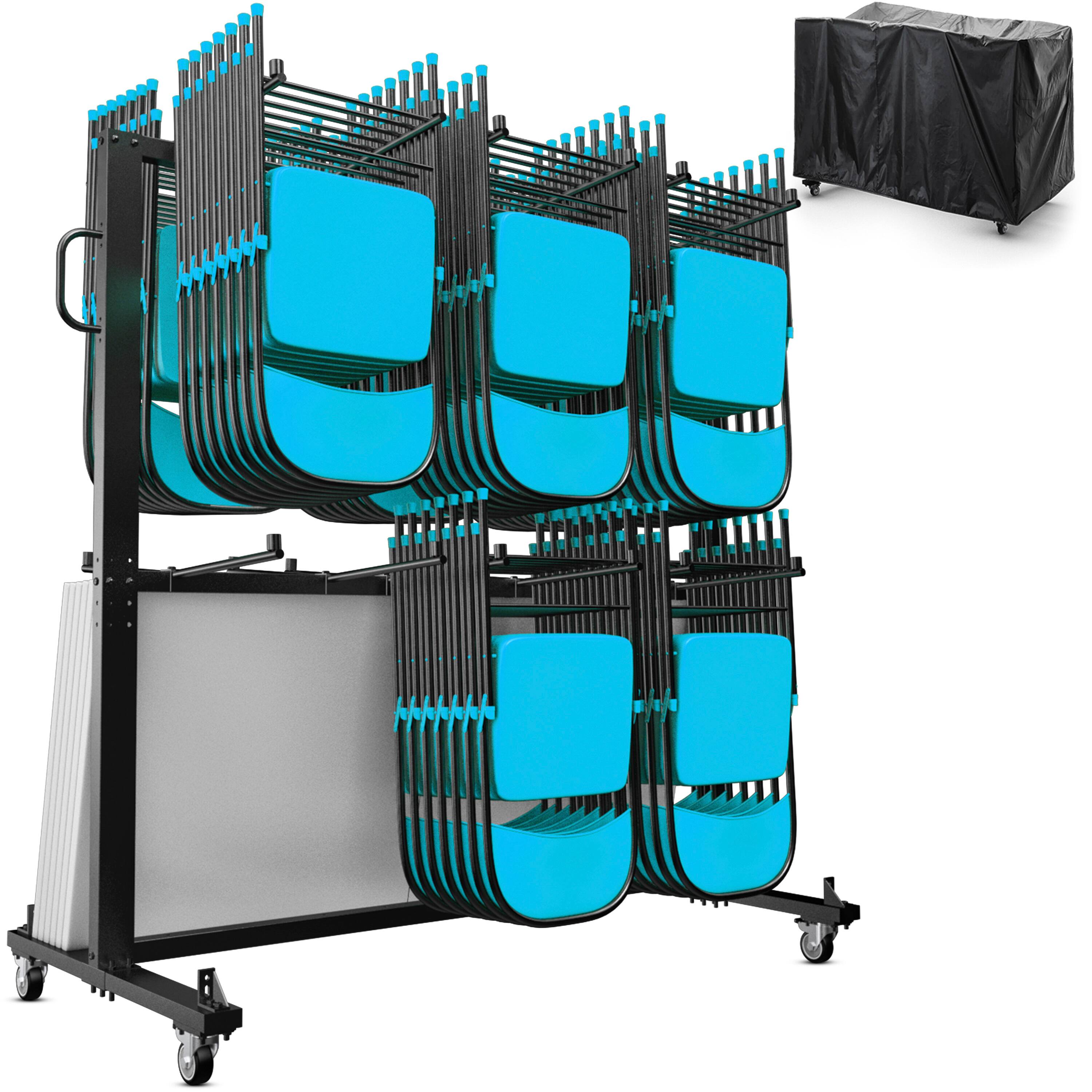 Alt View 10. Emma + Oliver - Kirk Heavy Duty Folding Table and Chairs Mobile Cart with Locking Wheels and Included Outdoor Cover and Bungee Cords - Black.