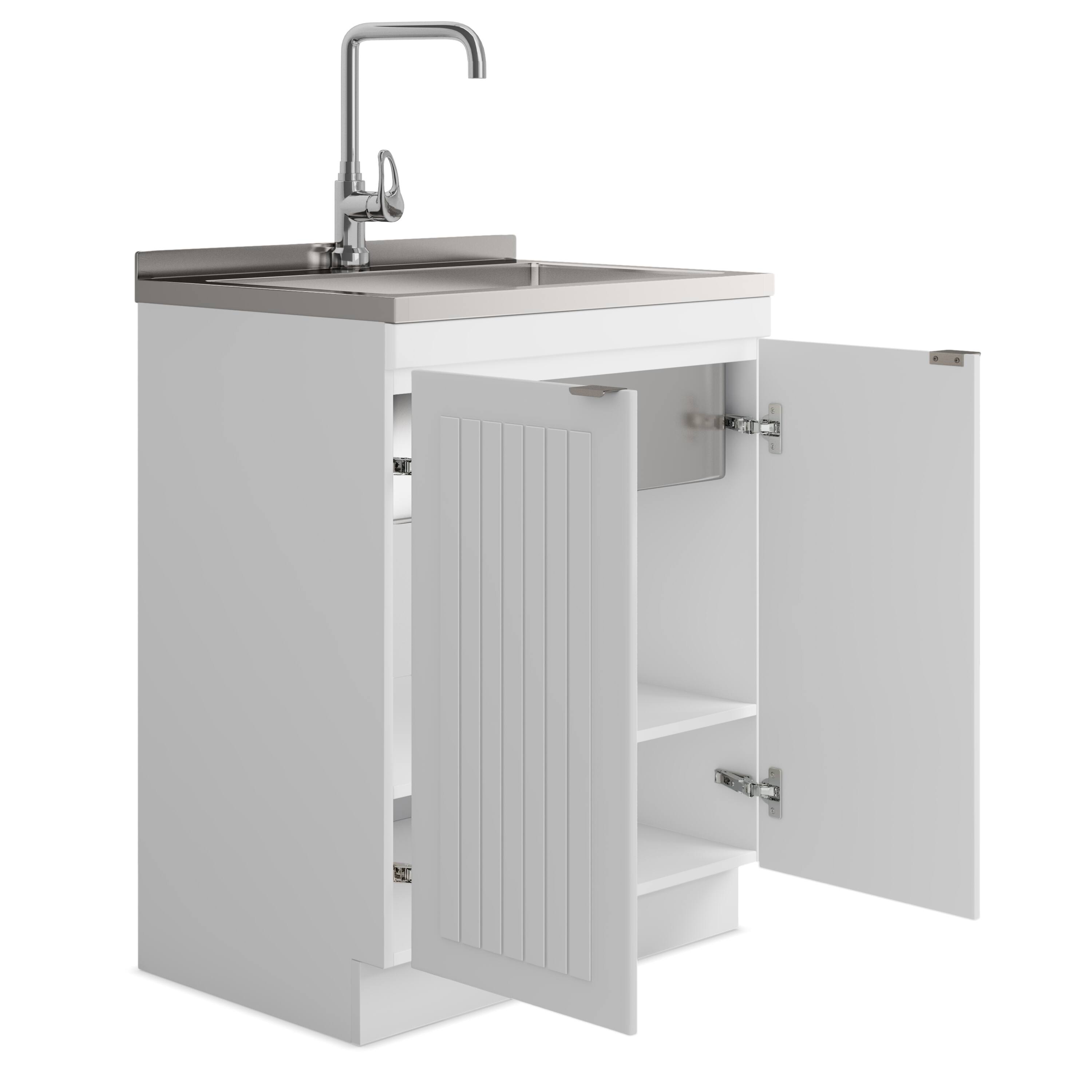 Back. Simpli Home - Murphy All-In-One 28-inch Laundry Utility Sink and Cabinet - Pure White.