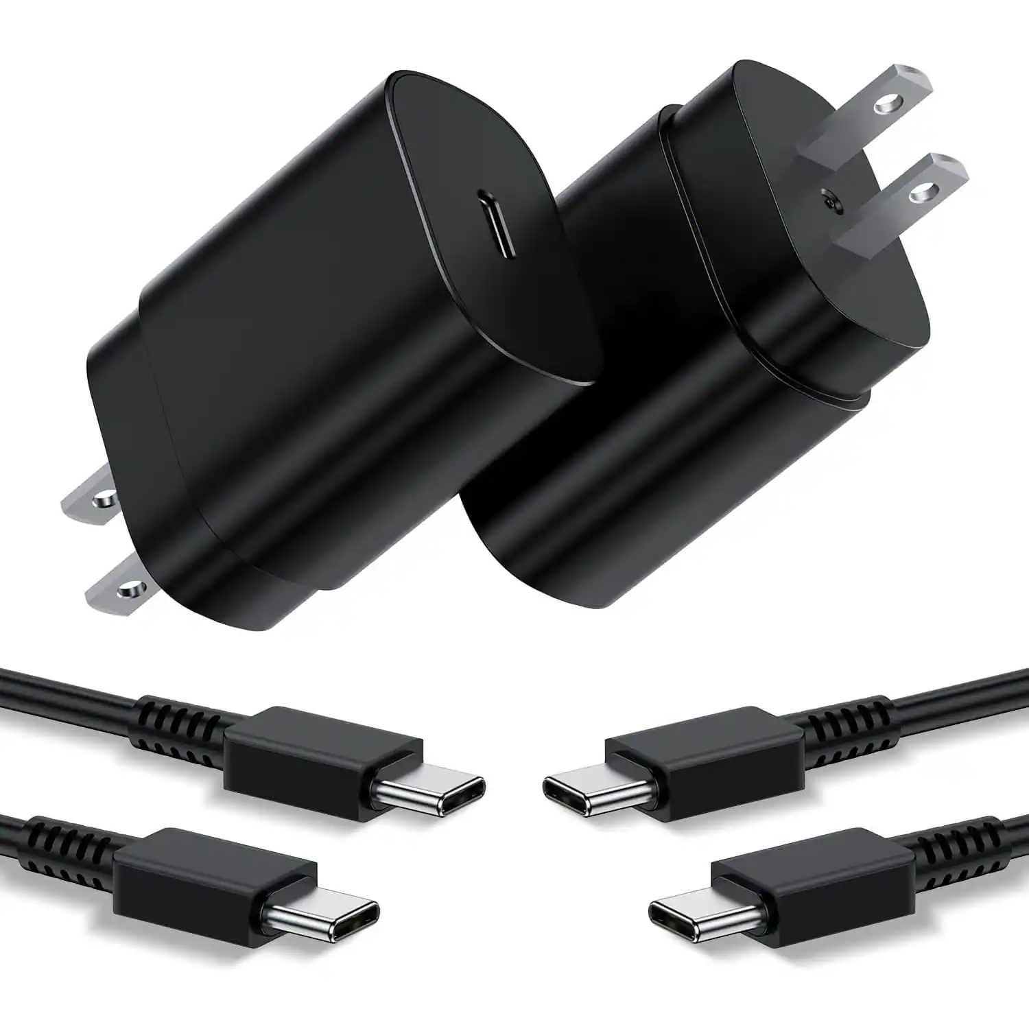 Front. MOSZAR LLC - 2-Pack 25W PD USB-C Charger with 6FT Cable for Samsung S25/S24/S23, Note 20/10 - Black.