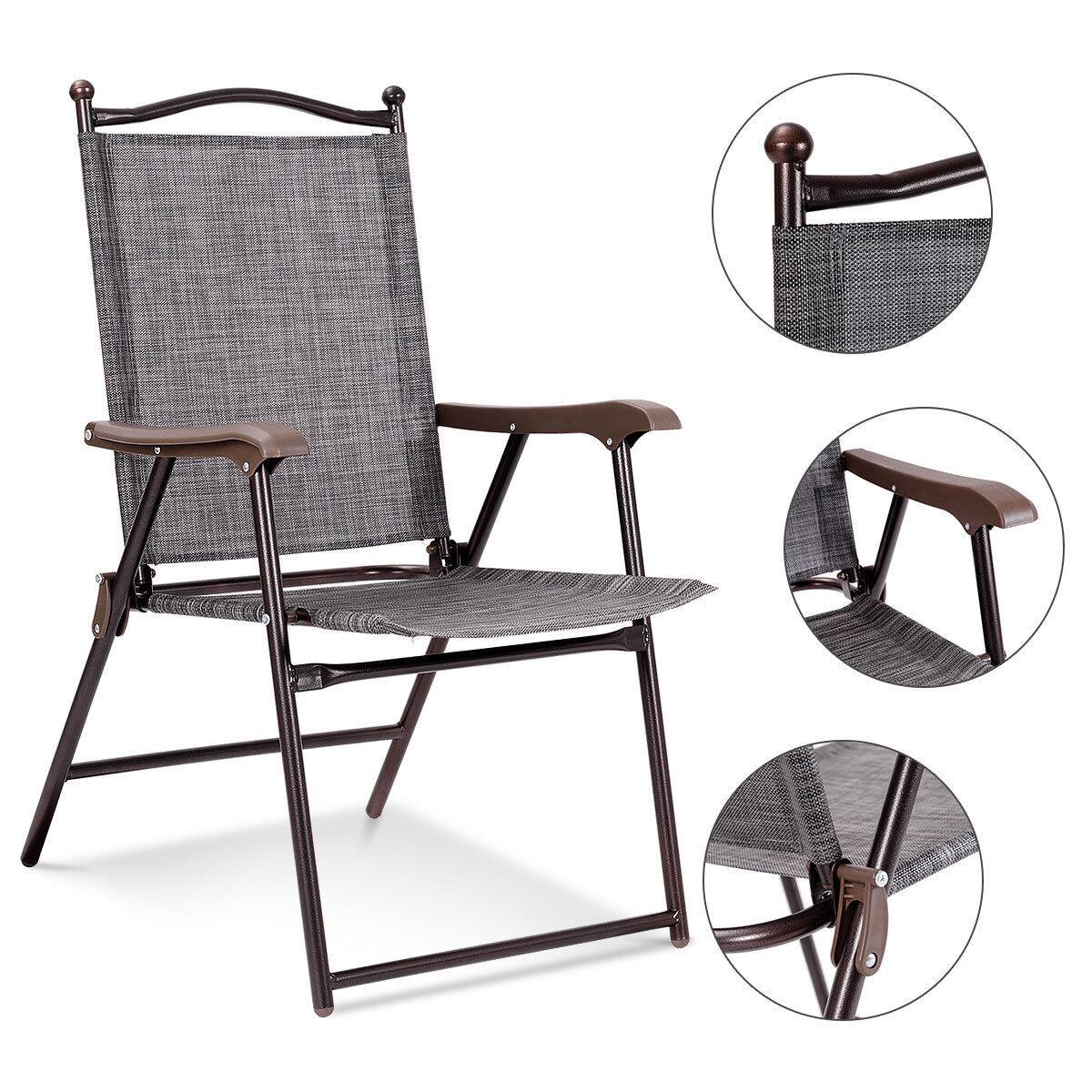 Alt View 3. Gymax - Gymax Set of 2 Folding Patio Furniture Sling Back Chairs Outdoors Gray - Gray.