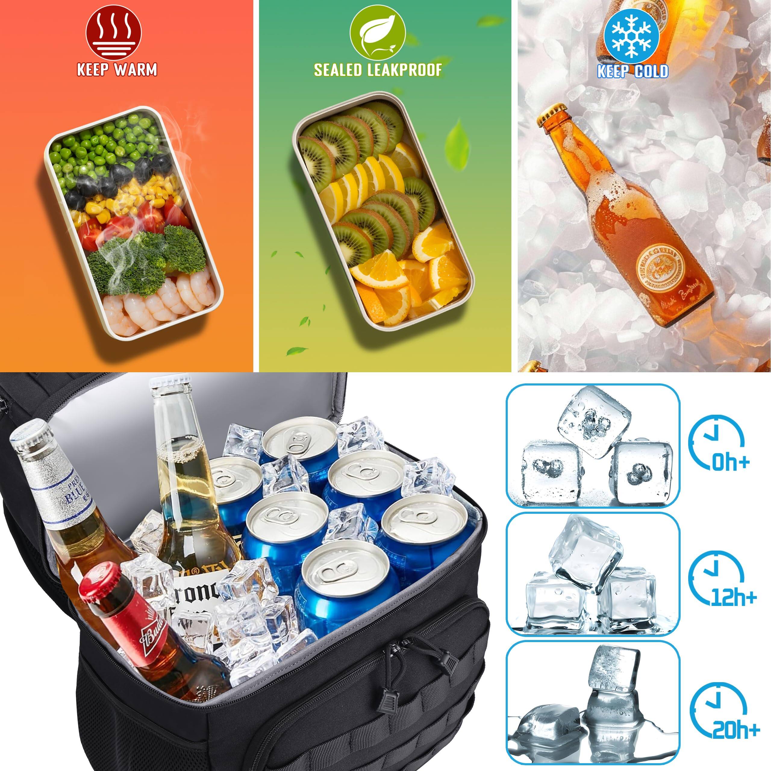 Back. Live At Space - Lunch Backpack For Men  Inspired Double Deck Cooler Insulated Leakproof Rfid Lunchbox Work - Default.