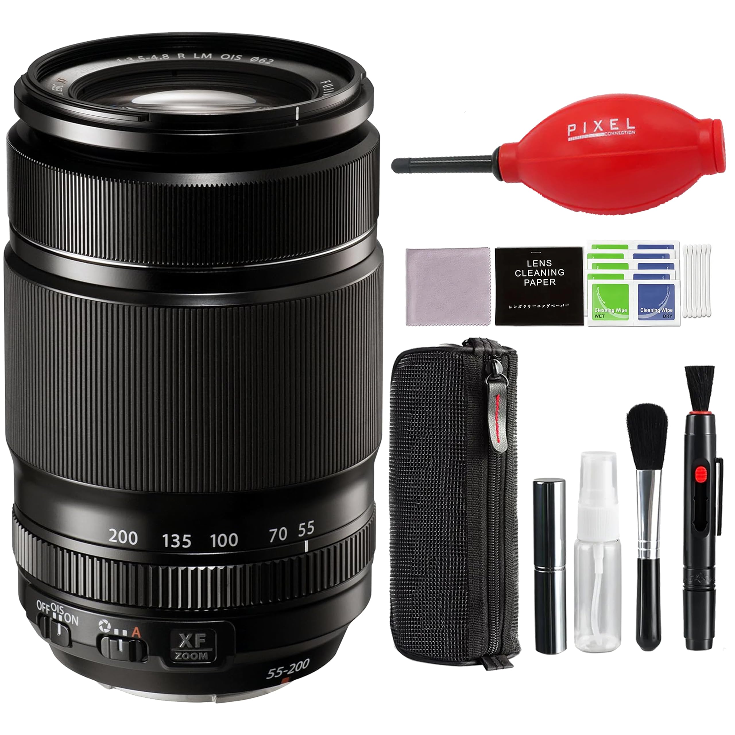 Fujifilm - XF 55-200mm f/3.5-4.8 R LM OIS Lens (Black) with Advance Accessories and Travel Bundle | Fuji XF 55-200mm - Black