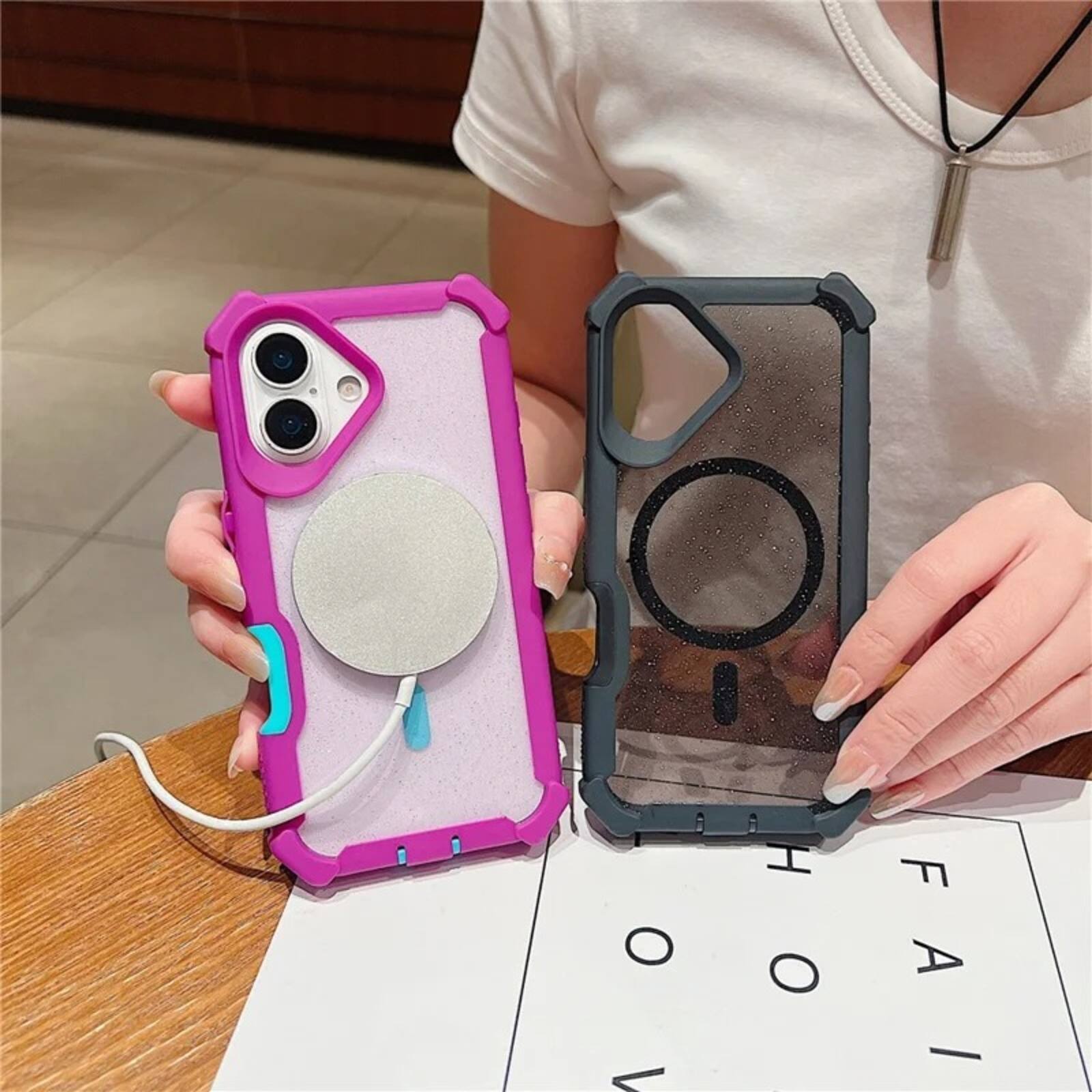 Angle. UUCOVER - For Apple iPhone 17 Magnetic Case Compatible with Magsafe Detachable 2 in 1 Shockproof Frame Glitter Clear Phone Cover - Purple.