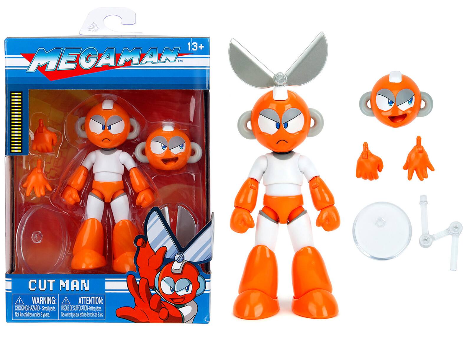 Cut Man 4.5" Moveable Figure with Accessories and Alternate Head and Hands "Mega Man" (1987) Video Game Model by Jada - White with Orange