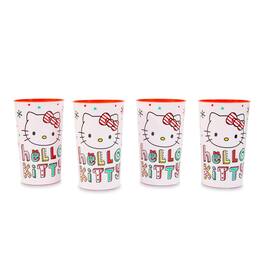 Silver Buffalo - Sanrio Hello Kitty Holiday 4-Piece Plastic Cup Set | Each Holds 22 Ounces - Red