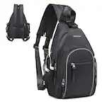 Front. Unique Bargains - Crossbody Sling Bag with Water Bottle Holder 8.3" Convertible Small Backpack Anti Theft Daypack Chest Fanny Pack - Black.