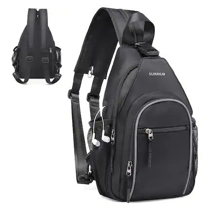 Front. Unique Bargains - Crossbody Sling Bag with Water Bottle Holder 8.3" Convertible Small Backpack Anti Theft Daypack Chest Fanny Pack - Black.