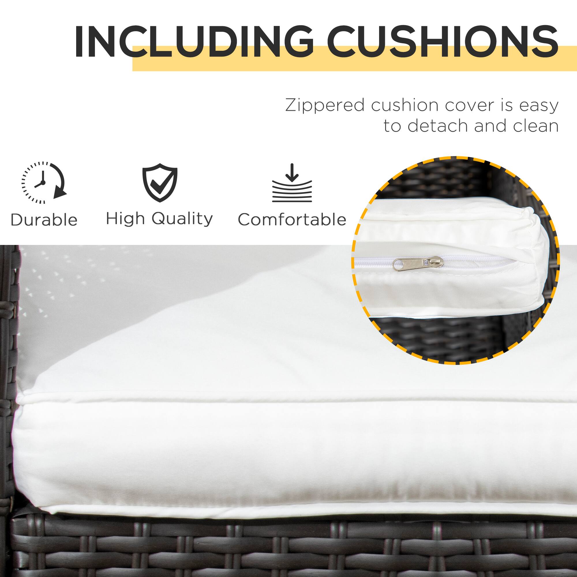 INCLUDING CUSHIONS

Zippered cushion cover is easy to detach and clean

Durable

High Quality

Comfortable