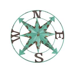 Special T Imports - 24 Inch Distressed Metal Nautical Compass Rose Wall Decor Hanging Art - Turquoise