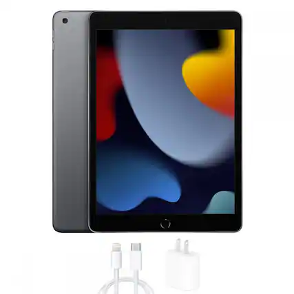 Front. Apple - 10.2-inch iPad 9th Generation (2021) Wi-Fi and Cellular 64GB (Unlocked) - Space Gray.