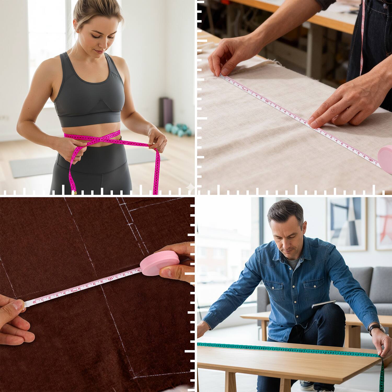 Angle. Garnen - 3x Body Measuring Tape Body Tape Measure, Flexible & Retractable Measuring Tape for Body Measurements Sewing Fabric 60" - Pink|Pink|Green.