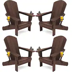 Front. SERWALL - Adirondack Chairs Set of 4 with Cup Holders,Composite Adirondack Chairs,HDPE Outdoor Chairs - Coffee.