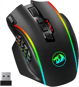 REDRAGON - M901P-KS Wireless Gaming Mouse, UP 16000 DPI, 16 Macro Programmable Buttons with 12 Side Buttons, 70Hrs for PC Laptop - Wireless - Black