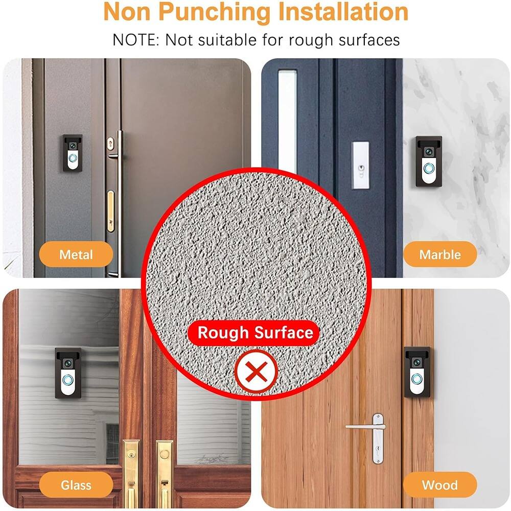 Non Punching Installation  
NOTE: Not suitable for rough surfaces  

Metal  
Marble  
Glass  
Wood  

Rough Surface