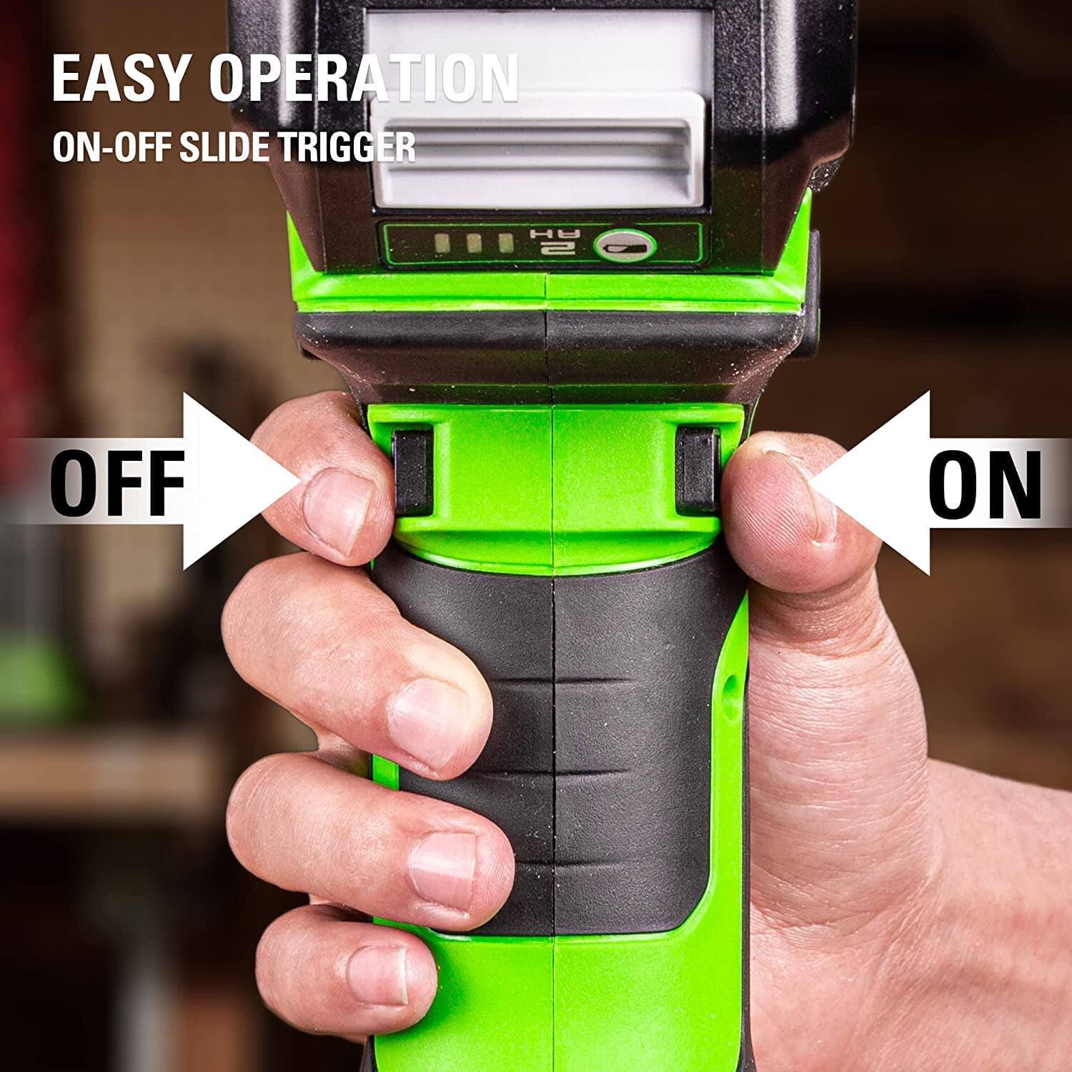 EASY OPERATION  
ON-OFF SLIDE TRIGGER  

OFF  
ON