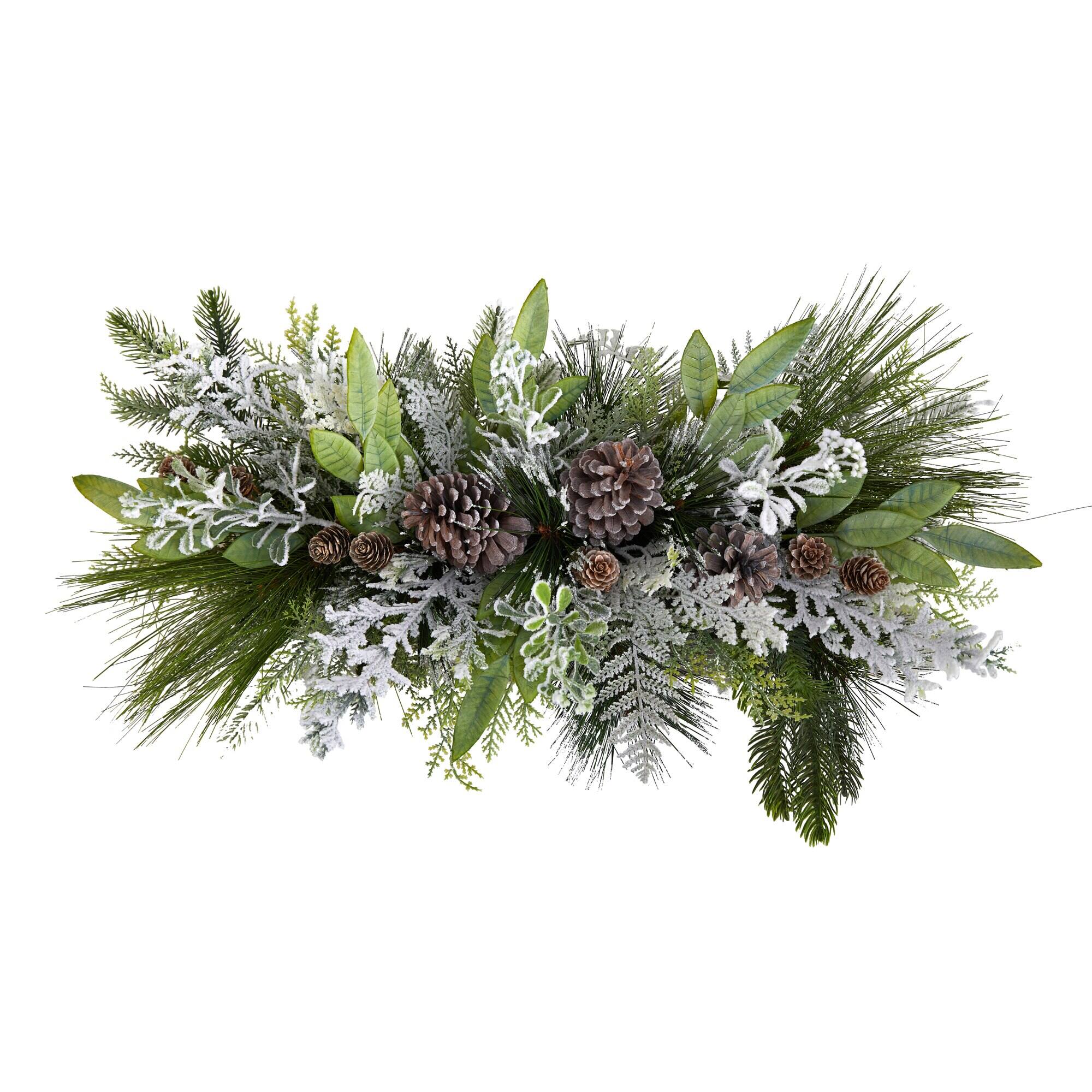 Back. BreeBe - 26” Flocked Christmas Artificial Arrangement - Green.